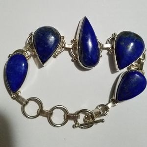 Blue Agate Sterling Silver Bracelet .925.